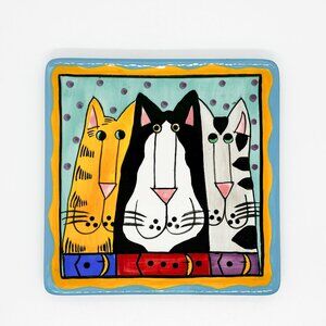Vintage Catzilla Ceramic Cat Cats Tile Trivet Wall Pop Art Tuxedo Tabby